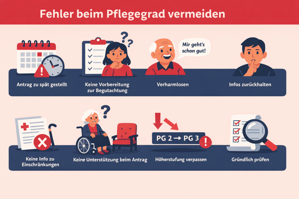 Erhalte den Pflegegrad der dir zusteht. Hier liest du, welche Fehler beim Antrag und der Begutachtung oft passieren - und wie du sie vermeidest.