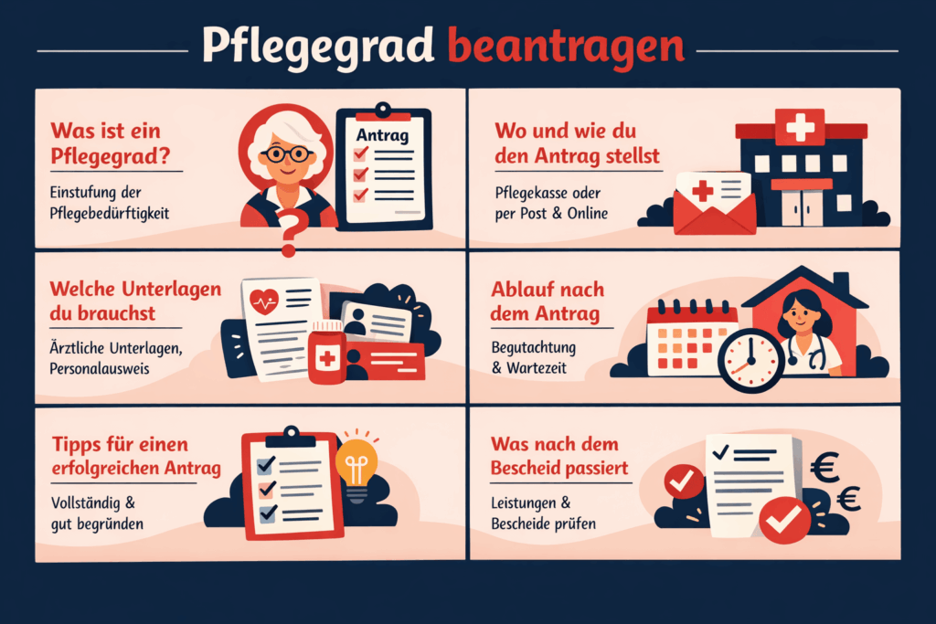 Informationen zum Pflegegrad-Antrag. Pflegegrad beantragen bei der Krankenkasse. 6 Punkte zum Pflegegrad.
